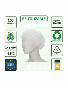 Gorros desechables de polipropileno blanco con doble goma para hostelería e industria alimentaria. 2