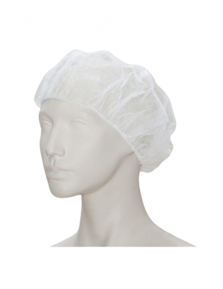 Gorros desechables de polipropileno blanco con doble goma para hostelería e industria alimentaria.