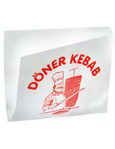 Bolsa de papel antigrasa KEBAB abierta por dos lados para kebabs, hamburguesas y bocadillos.