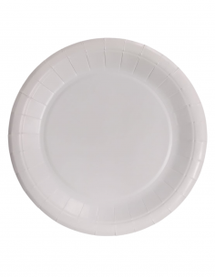 Plato de cartón blanco de 220 mm ideal para catering, eventos y comida para llevar.