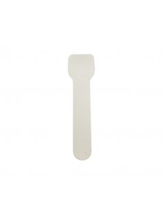 Cucharilla de papel blanco resistente y sostenible para café, postres y degustaciones.