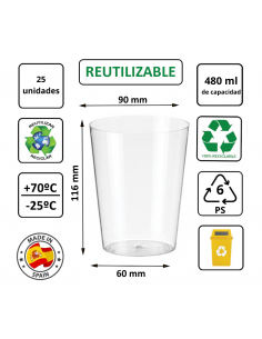 Vaso sidra PS cristalino 480 ml, transparente y rígido. 2