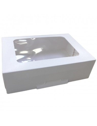 Caja de cartón con ventana para 1000 g de pastas, galletas y productos de repostería.