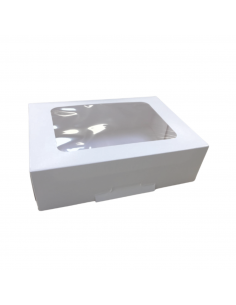 Caja de cartón con ventana para 250 g de pastas, galletas y productos de repostería.