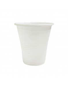 Vaso termoconformado de PP blanco 100 ml, ideal para degustaciones y postres.